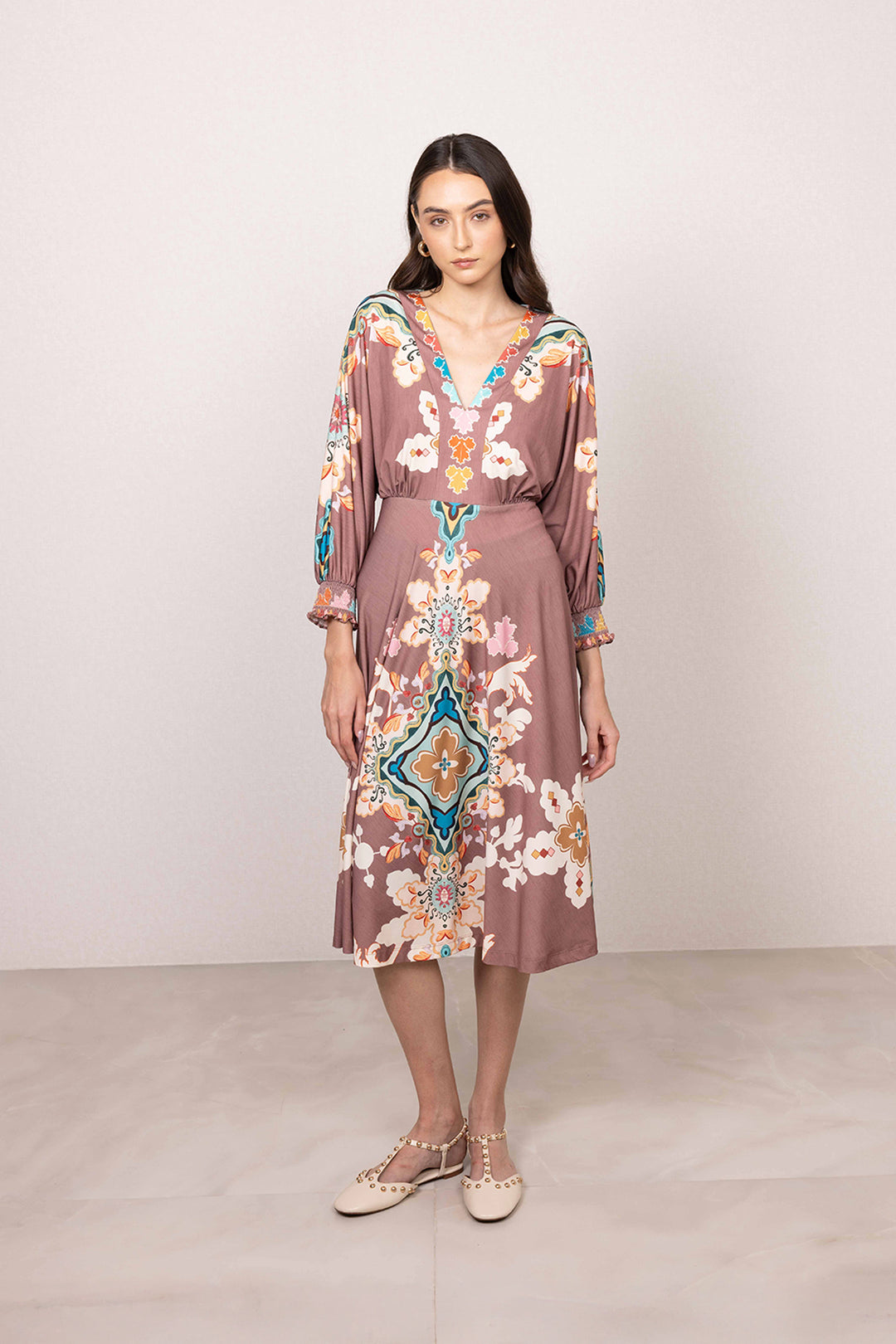 Arelis V Neck Midi Dress