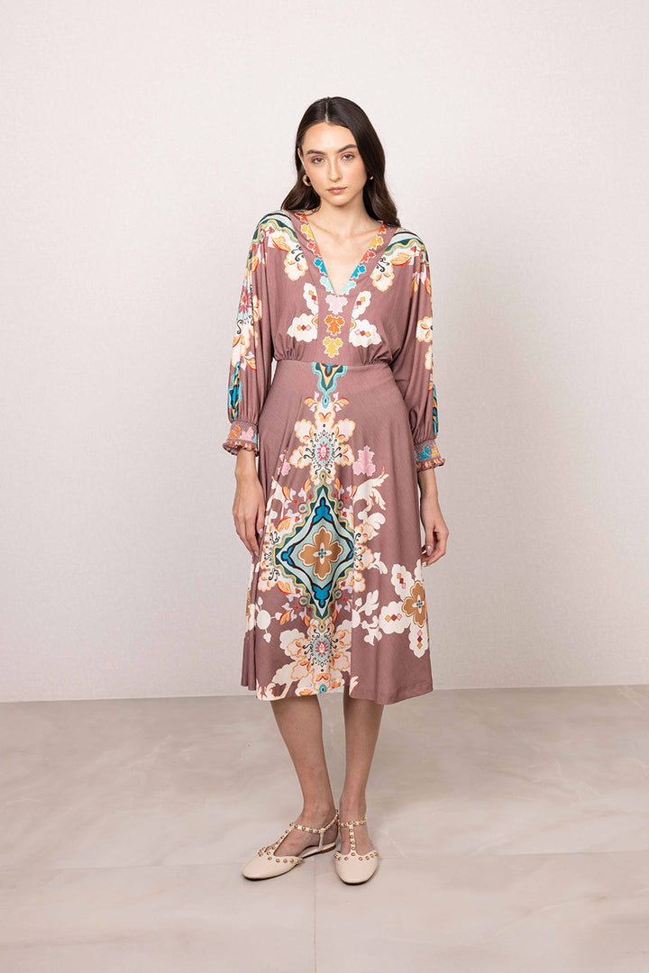 Arelis V Neck Midi Dress