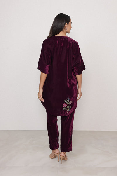 Ranna Gill Montevia oxblood velvet tunic set.