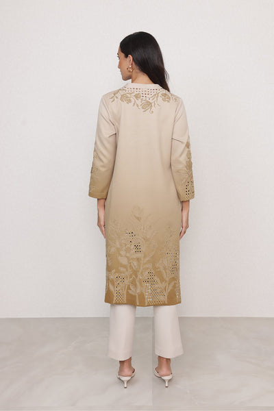 Ranna Gill Azira Golden Tunic Set with tonal embroidery & bishop sleeves.