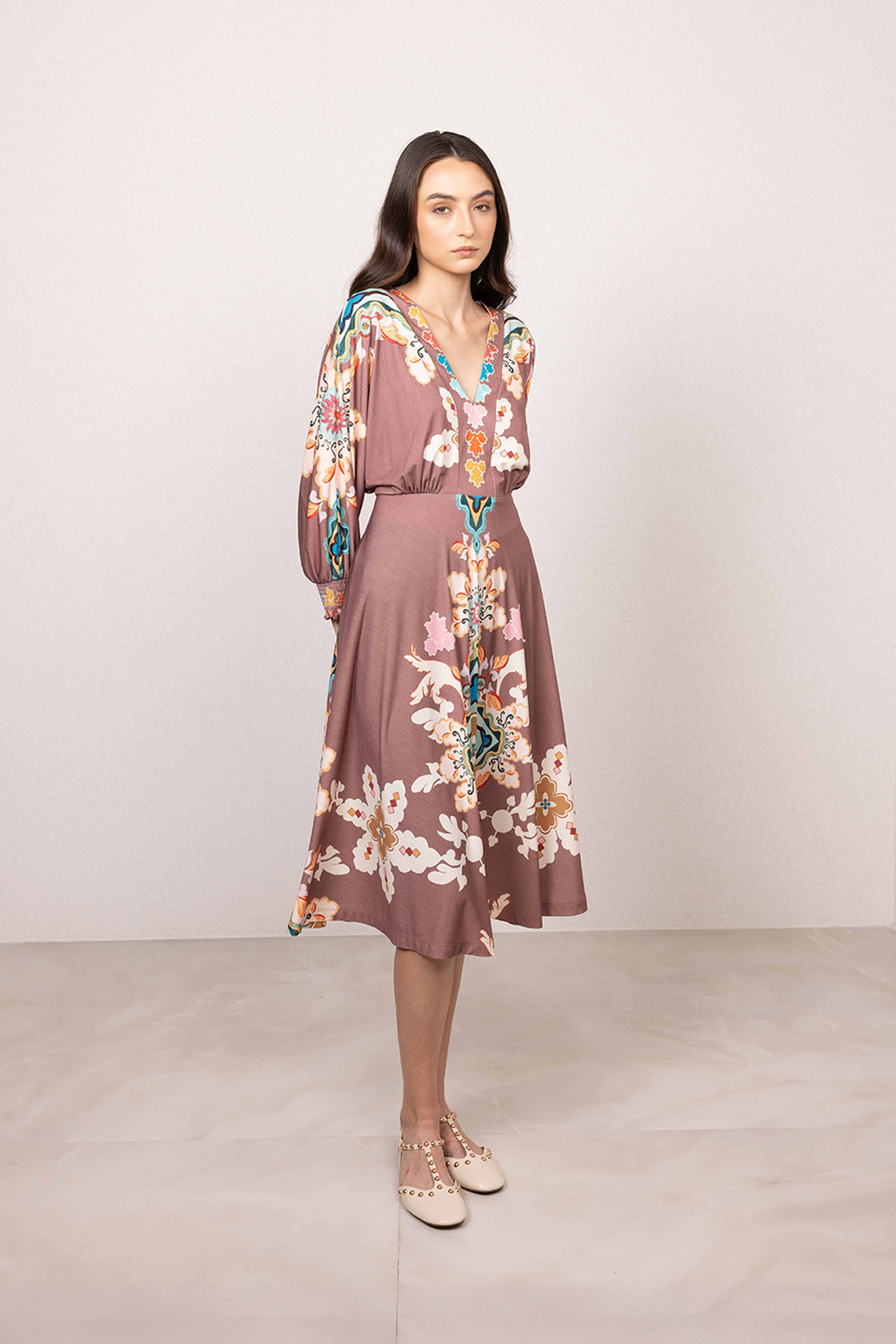 Arelis V Neck Midi Dress