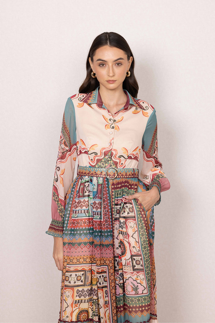 Rivaan Tiered Collar Maxi Dress