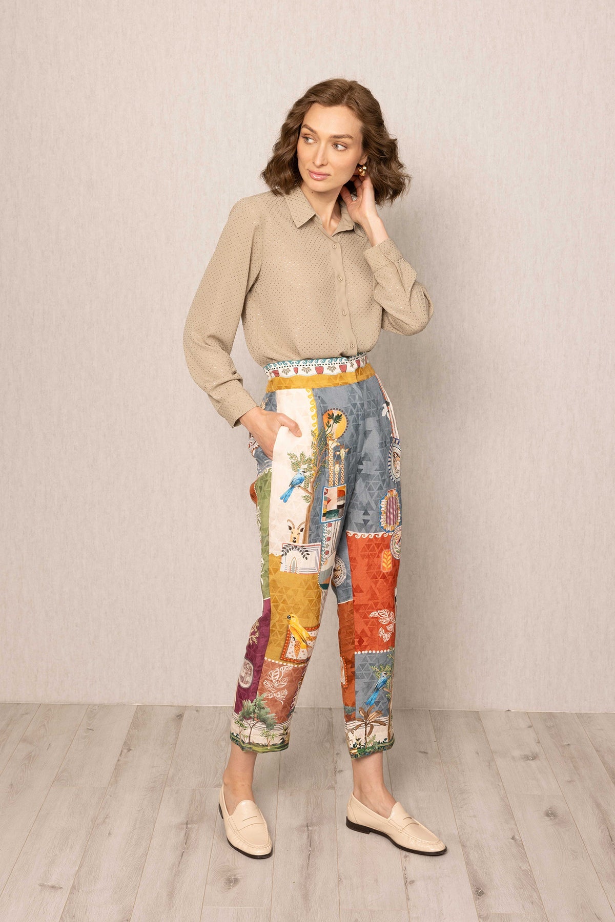 Ezra Buttondown Shirt by ranna gill in georgette with tonal crystal detailing and bishop sleeves.