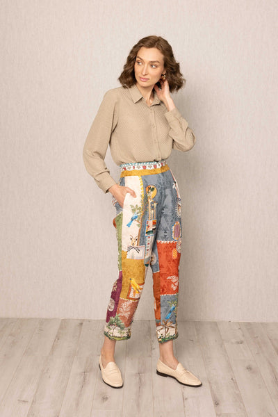 Ezra Buttondown Shirt by ranna gill in georgette with tonal crystal detailing and bishop sleeves.