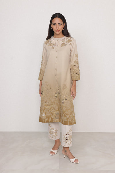 Ranna Gill Azira Golden Tunic Set with tonal embroidery & bishop sleeves.