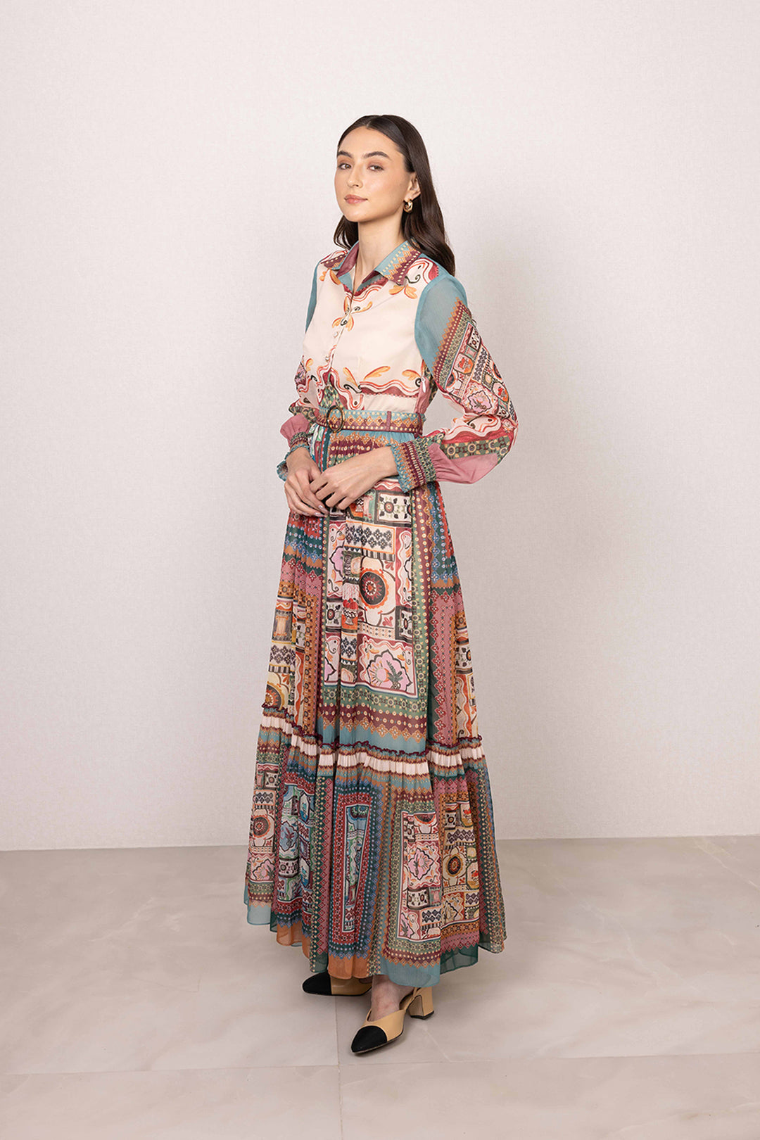 Rivaan Tiered Collar Maxi Dress