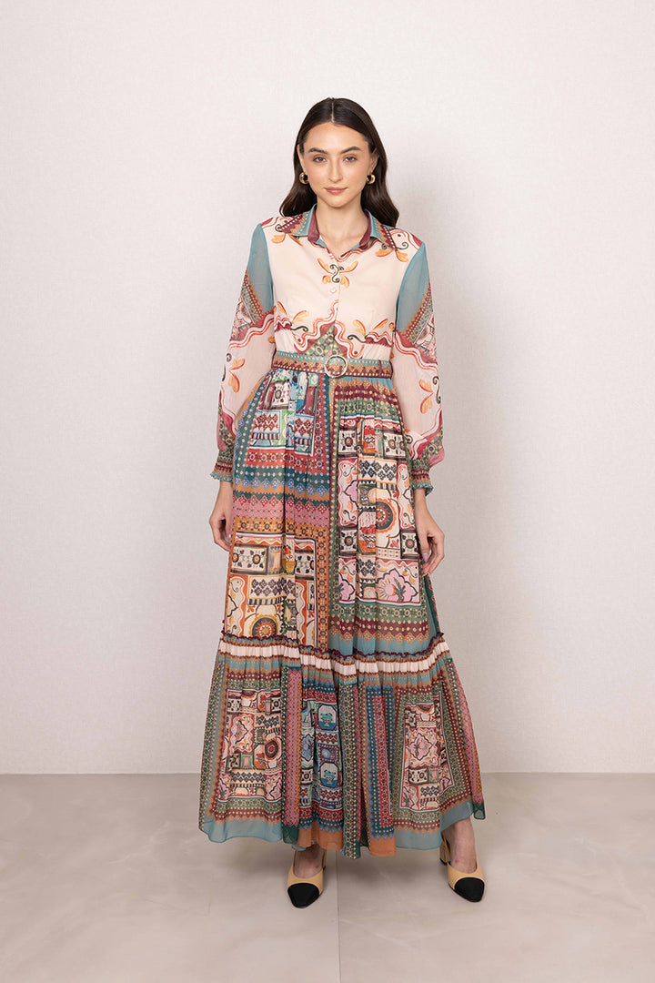 Rivaan Tiered Collar Maxi Dress