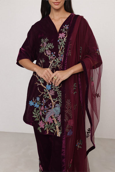 Ranna Gill Montevia oxblood velvet tunic set.