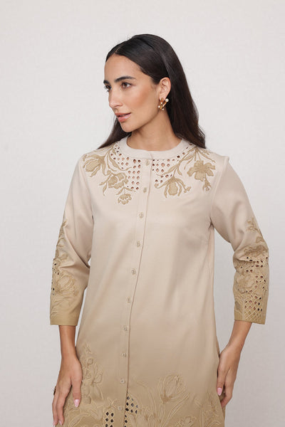 Ranna Gill Azira Golden Tunic Set with tonal embroidery & bishop sleeves.