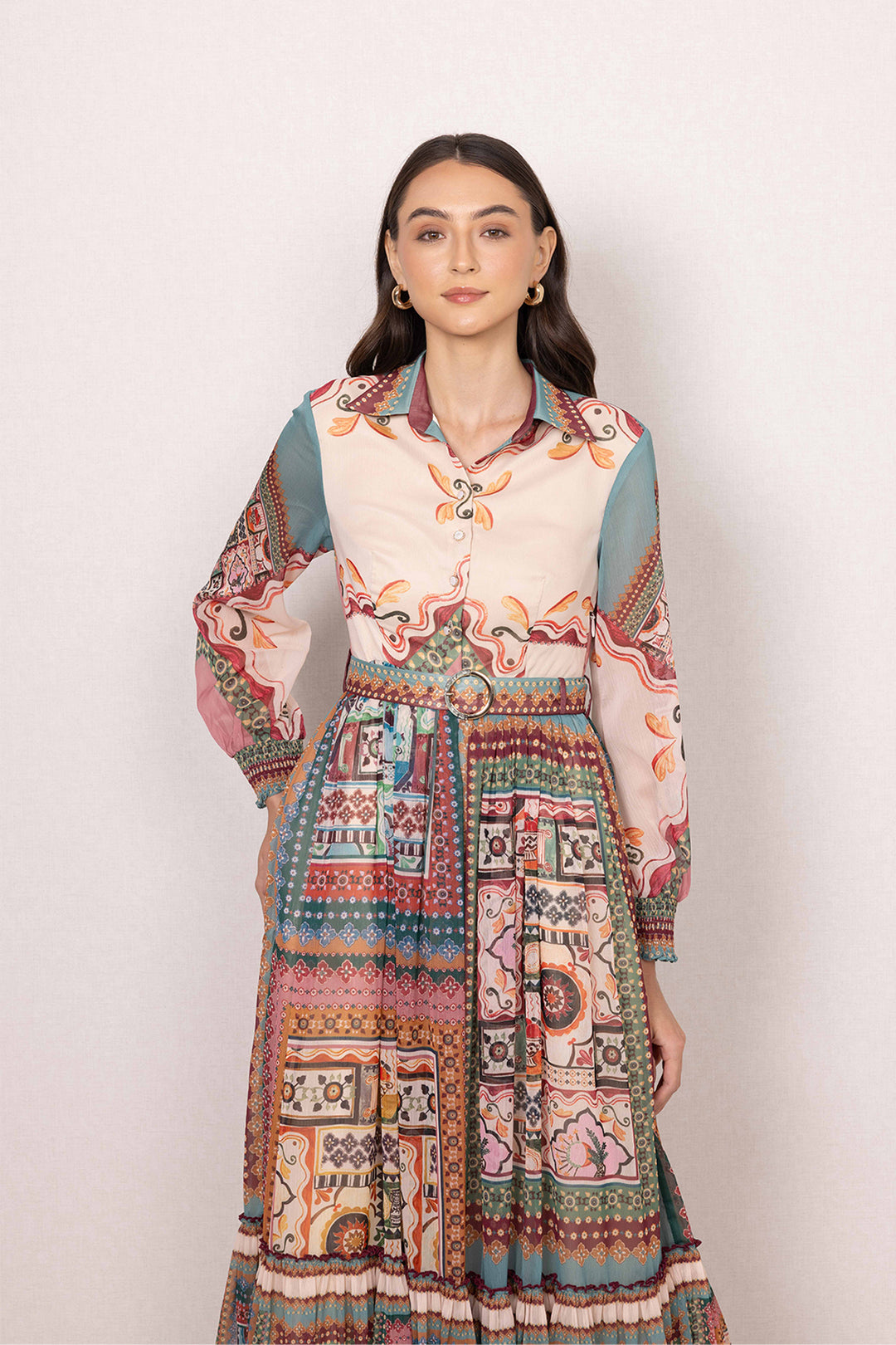 Rivaan Tiered Collar Maxi Dress