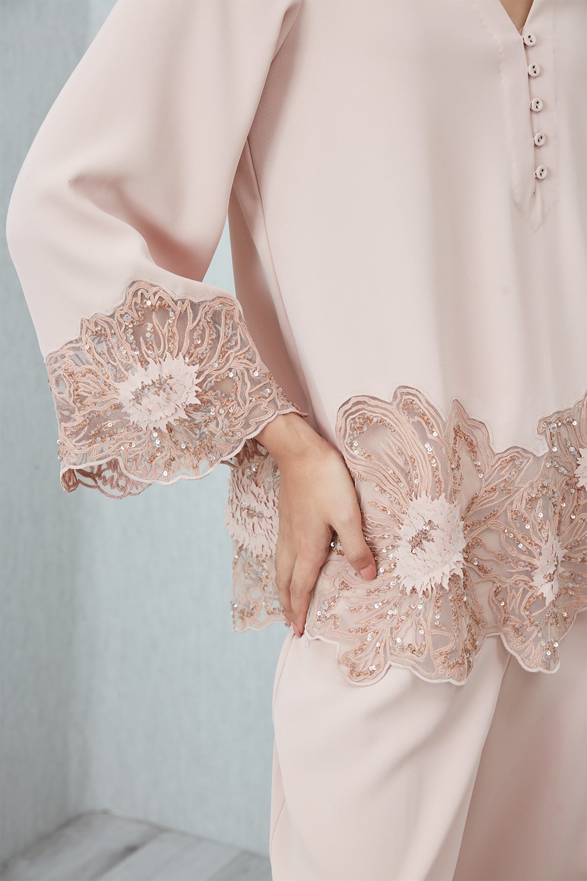 Ranna Gill Brume Dusty peach Royal Crinkle co-ord set.