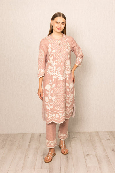 A pink floral embroidered Tunic Set