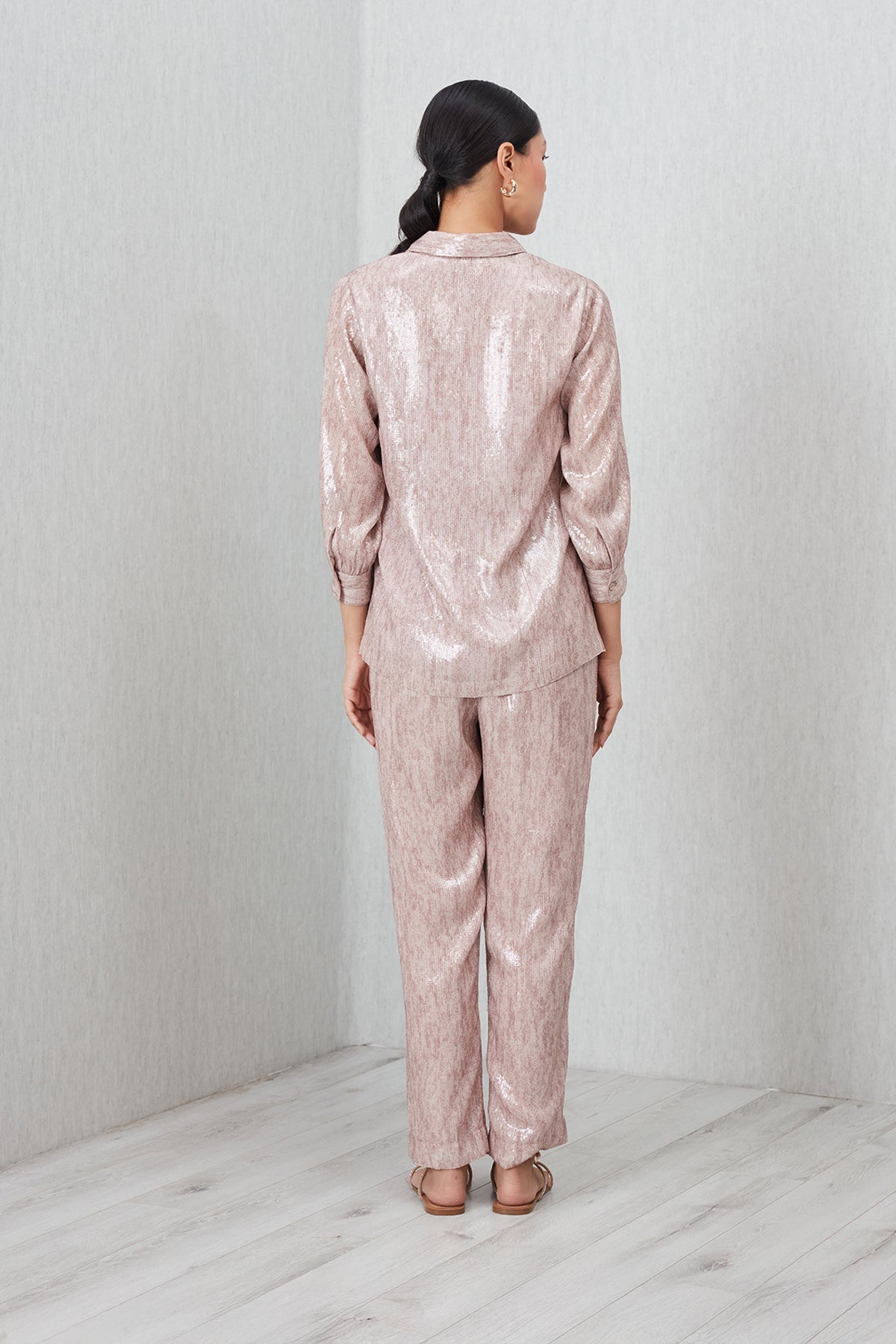 Ranna Gill Aveline dusty rose sequin co-ord set.