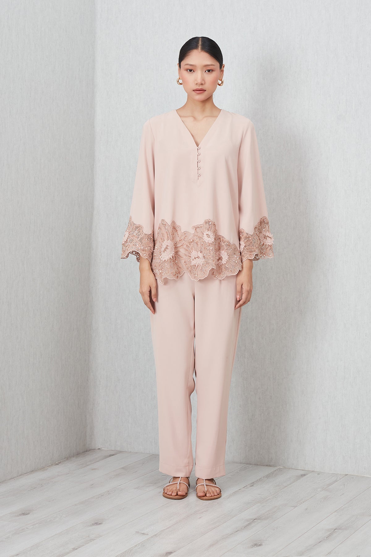 Ranna Gill Brume Dusty peach Royal Crinkle co-ord set.