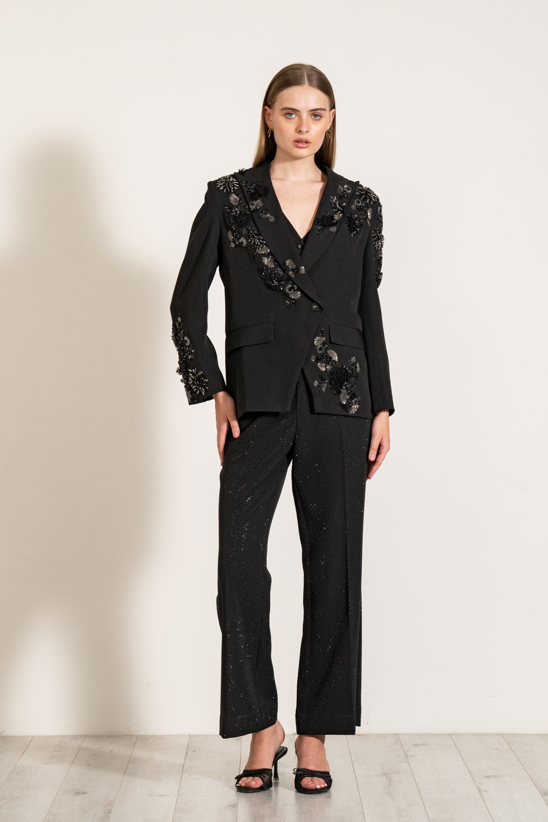 Notched Lapel Collar Black Solasta Jacket | Ranna Gill India