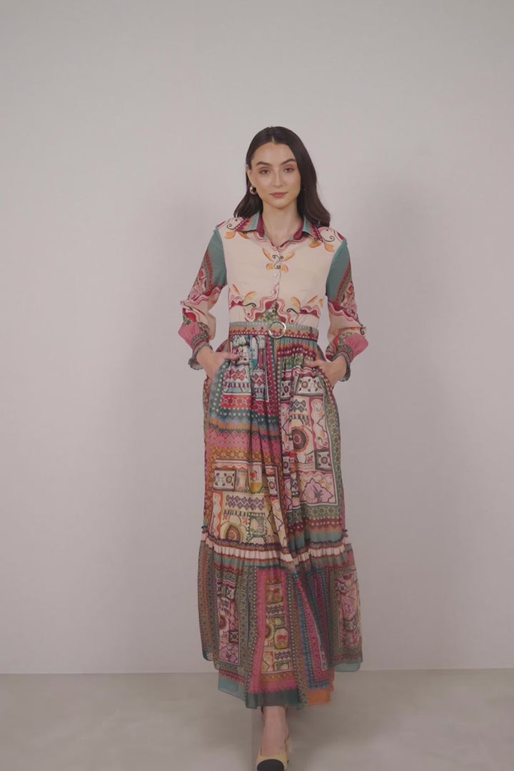 Rivaan Tiered Collar Maxi Dress