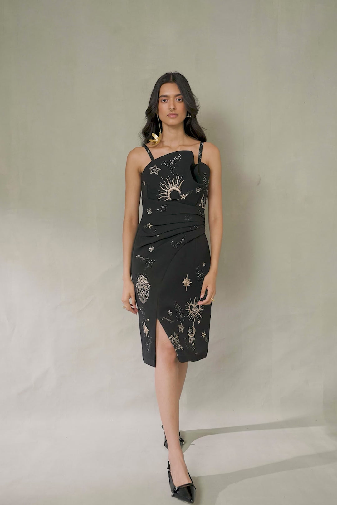 Orlisse Asymmetric Draped MIDI Dress