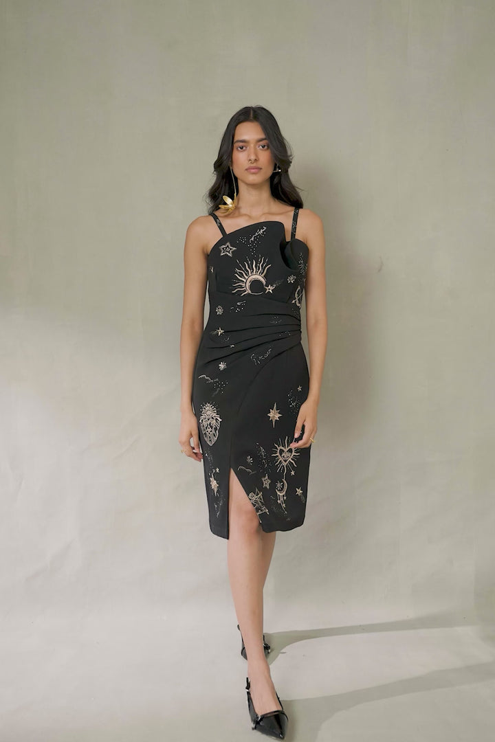 Orlisse Asymmetric Draped MIDI Dress